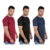Kit Promocional Com 3 Camisetas Oversized Masculina Longline