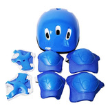 Kit Proteção Capacete Joelheira Cotoveleira Infantil Azul 