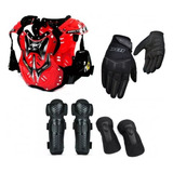 Kit Proteção Colete Cotoveleira Joelheira Luva Motocross Pro