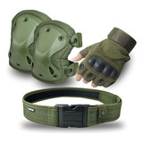 Kit Proteção Militar Pro 2 Joelheira + Luva + Cinto Na