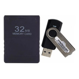 Kit Ps2 Memory Card 32 Mb + Pendrive 64 Gb Ps2 Fat E Slim