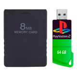 Kit Ps2 Memory Card + Pendrive 64 Gb Para Ps2 Fat E Slim