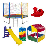 Kit Pula Pula 2,44m + Piscina 1m C 500un + Escorrega M + 1 G