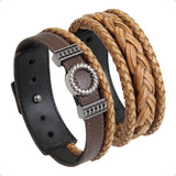 Kit Pulseiras De Couro Mix Marrom Envelhecido Vintage Look