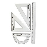 Kit Régua 30cm Escolar Transferidor 180º Esquadro 45º 60ºcm Cor Transparente