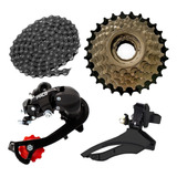 Kit Relação Bike Câmbio Traseiro + Catraca 7v + Corrente