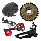 Kit Relação Bike Câmbio Traseiro + Catraca 7v + Corrente
