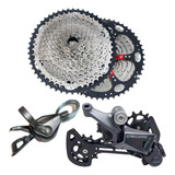 Kit Relação Cassete Catraca K7 X-time 12s 11/52t Dentes Cb Aço Inox/alumínio + Câmbio Deore M6100 Imp Traseiro 12v + Alavanca Passador Deore Cambio 12v Velocidades Traseiro Imp Bike Bicicleta Shimano