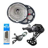 Kit Relação Cassete Catraca X-time 12s 11/52t Dentes Cb Aço Inox/alumínio + Câmbio Deore M6100 Imp Traseiro 12v + Alavanca Passador Deore Cambio 12v + Corrente Shimano 12s Velocidades Bike Bicicleta