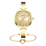 Kit Relógio Feminino Dourado Curren + Pulseira Bracelete