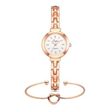 Kit Relógio Feminino Dourado Rosé Luxo E Pulseira Bracelete Cor Do Fundo Branco