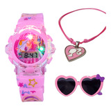 Kit Relogio Infantil Digital Led Personagens + Óculos+ Colar