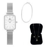 Kit Relógio Saint Germain Colar Brincos Bracelete Prata 925