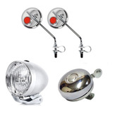 Kit Retrô Bicicleta Vintage Espelhos Farol Campainha Cromado