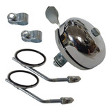 Kit Retrovisor Redondo Retrô Buzina Bike Cromado Retrô