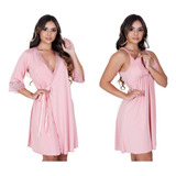 Kit Robe Camisola Amamentação Gestante Pós-parto Maternidade