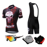 Kit Roupa Ciclismo Camisa E Bretelle Em Gel + Luvas Meio Ded