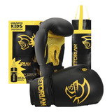 Kit Saco De Pancada Luva Boxe Muay Thai Infantil - Pretorian Cor Amarelo