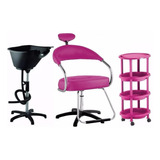 Kit Salão De Beleza Completo: Cadeira + Lavatório + Carrinho