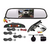 Kit Sensor Estacionamento Prata + Espelho Retrovisor Câmera