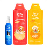 Kit Shampoo Pelos Claros + Condicionador + Perfume Pet Clean