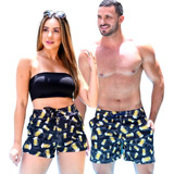 Kit Short Casal Praia Copa Brasil Seleção Bermuda Elastano