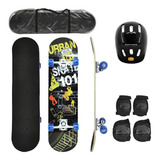 Kit Skate Com Shape De Madeira + Kit De Segurança Estampado