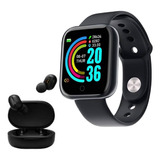Kit Smartwatch Relógio Inteligente + Fone De Ouvido Sem Fio Cor Da Pulseira Preto/rosa