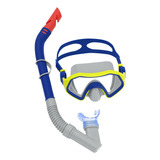 Kit Snorkel + Mascara Juvenil Crusader Duráveis Para Natação Cor Azul E Amarelo