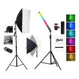 Kit Softbox + Bastão De Led Rgb Estúdio Luz Continua Tripe 