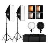 Kit Softbox Duplo Iluminador De Led Embutido 45w Bivolt C/ Tripés E Bolsa T-photo