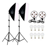 Kit Softbox Duplo Quadruplo Para Estúdio Fotográfico Profissional C/ Tripés 2m E 8 Lâmpadas Led 18w Bivolt T-photo