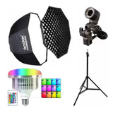 Kit Softbox Godox 80cm C/ Grid Tripé + Suporte + Lâmpada Rgb