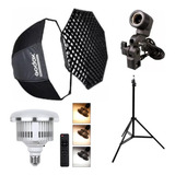 Kit Softbox Godox 80cm Com Grid E Tripé E Suporte E Lâmpada