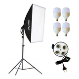 Kit Softbox Quadruplo 50 X 70 + Tripé 2m + 4 Lampadas Led