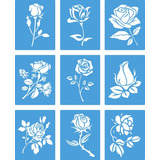 Kit Stencil Flores Rosas Molde Pintura 9 Pcs 13x10cm 