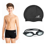 Kit Sunga Boxer + Touca + Óculos Natação Infantil Hammerhead