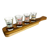 Kit Tabua Madeira + 4 Copos Shot Servir Doses Tequila 60 Ml