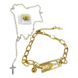 Kit Terço Rosário N S Aparecida + Pulseira Banhada Ouro 18k