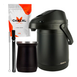 Kit Terere Chacal Bomba Copo Cuia Garrafa Térmica Inox Preto