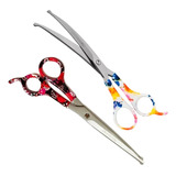 Kit Tesoura Reta E Curva 7,5 Profissional Petshop Banho Tosa