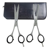 Kit Tesouras Profissionais Barbeiro Fio Laser Desfadeira 7.0 Cor Inox