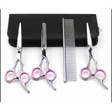 Kit Tesouras Profissional Basic Pink P/ Tosa De Cães E Gatos