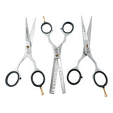 Kit Tesouras Profissional Fio Laser Navalha Desfiadeira 5.5