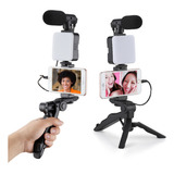 Kit Tripe Com Iluminação Microfone Para Transmissão Ao Vivo