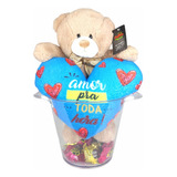 Kit Urso Pelucia Balde Gelo Almofada Coração Amor Toda Hora