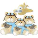 Kit Urso Ursinho Para Nicho Pelucia Aviador C/ Avião