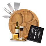 Kit Vinho 4 Peças + 4 Facas P Queijo + Petisqueira Presente