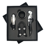 Kit Vinho 4 Peças Inox Saca Rolha Tampa Acessórios Anel