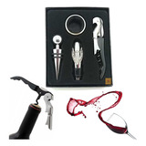 Kit Vinho 4pç Abridor Saca Rolha Dosador Tampa Anel Aço Inox